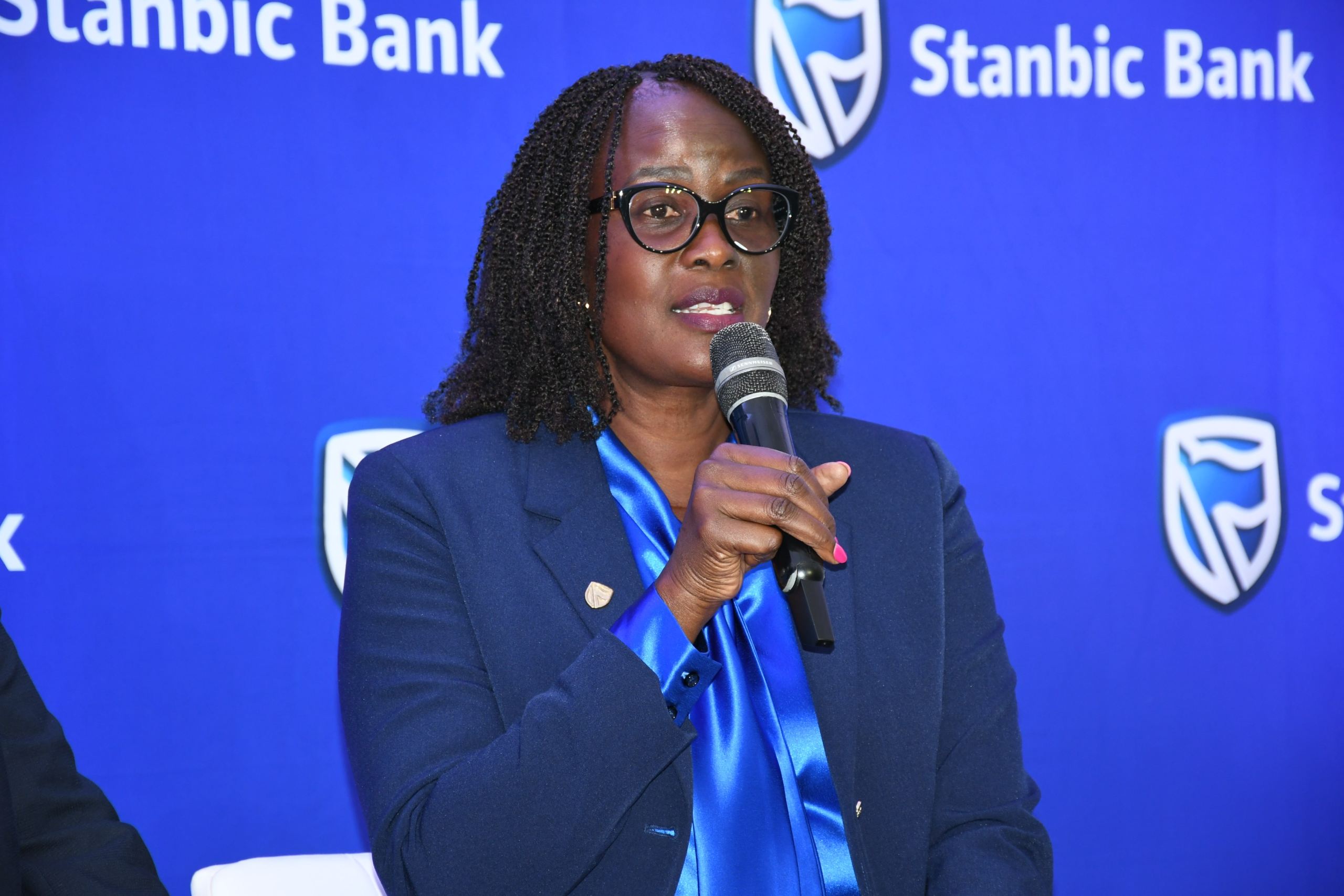 Rita Apell, Chief Information Officer at Stanbic Bank making remarks during the media launch in Kampala