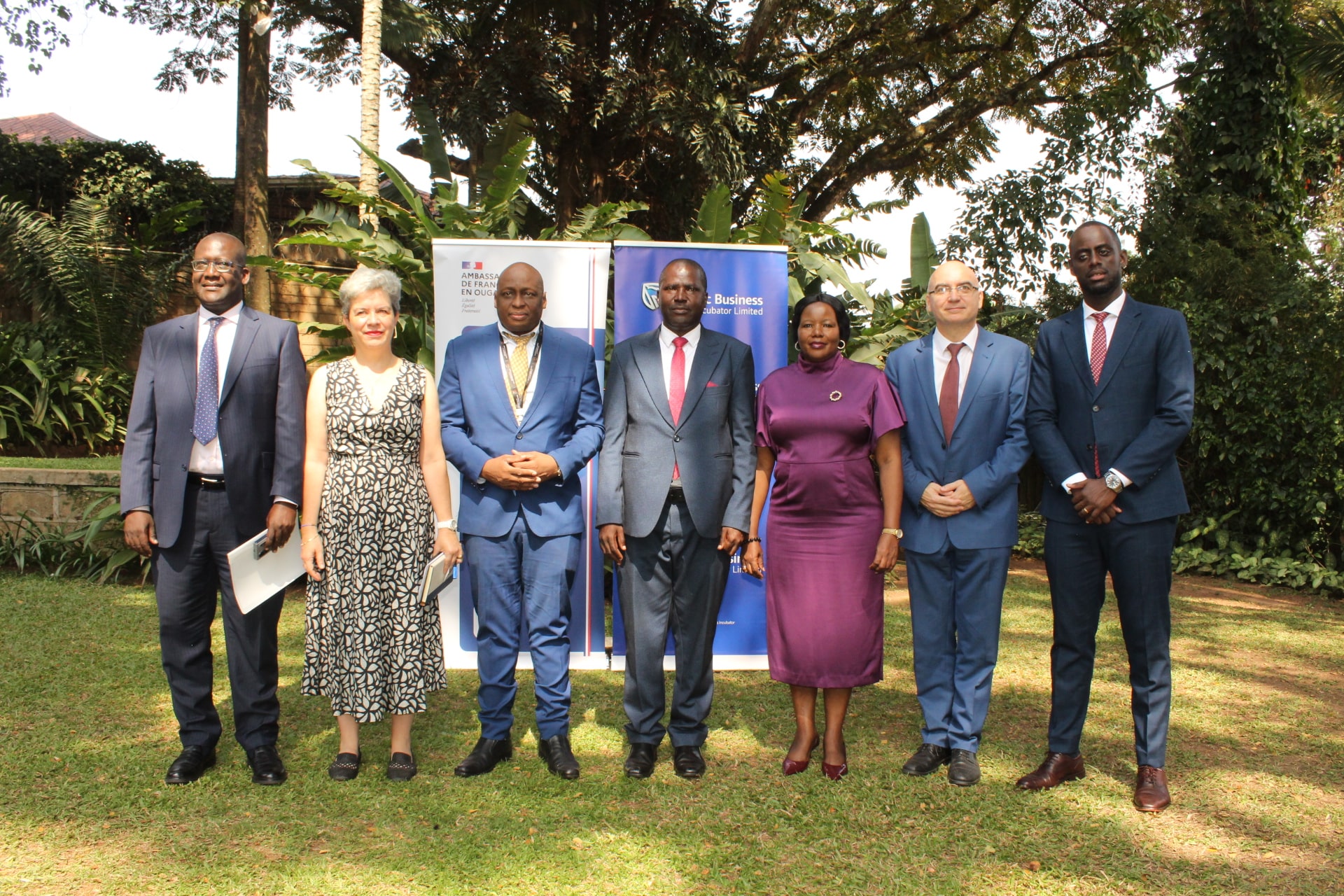 Roy Nyamutale Baguma Managing Director UECCC, Ambassador Virginie Leroy, Johnson Abitekaniza, Catherine Poran and Aaron Akampa