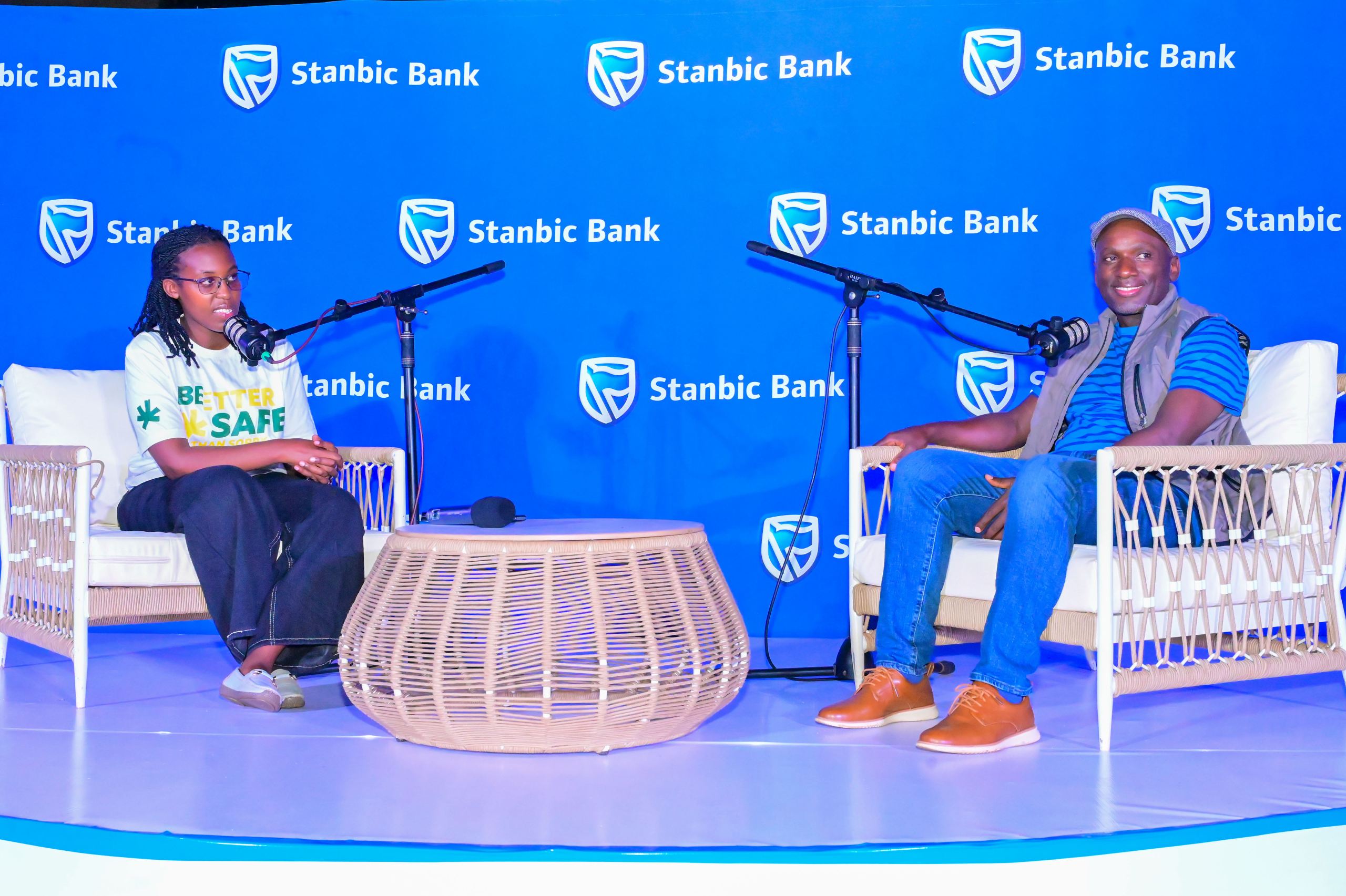 Israel Arinaitwe (R) the Head Personal Banking at Stanbic Bank Uganda during fireside chat Hosted by Precious Nkurunziza, the 91st Deputy Prime Minister Makerere University Students Guild.JPG
