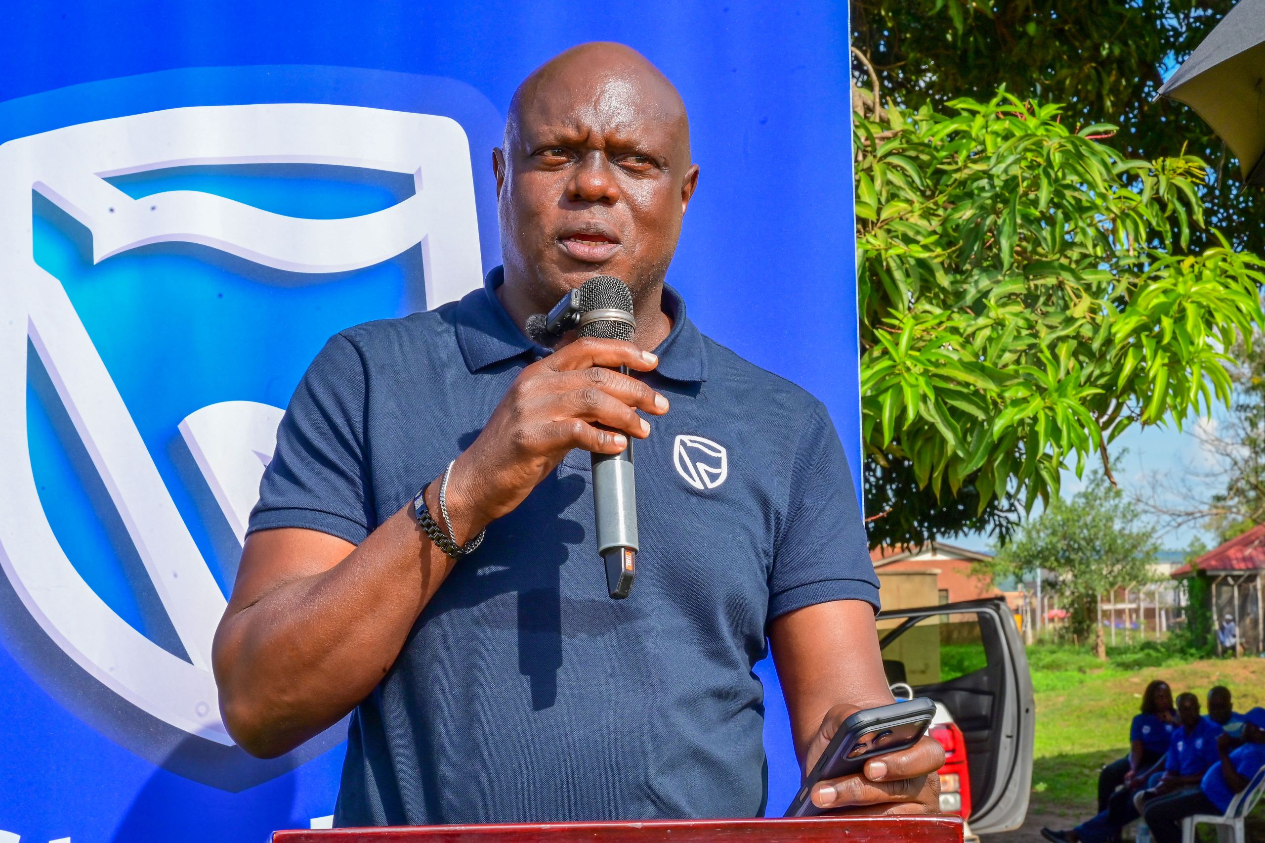 Mark Ocitti Ongom, Chief Executive of Stanbic Uganda Holdings Limited (SUHL) making remarks during the handover event at Obongi Health Center IV Mark Ocitti Ongom, Chief Executive of Stanbic Uganda Holdings Limited (SUHL) making remarks during the handover event at Obongi Health Center IV